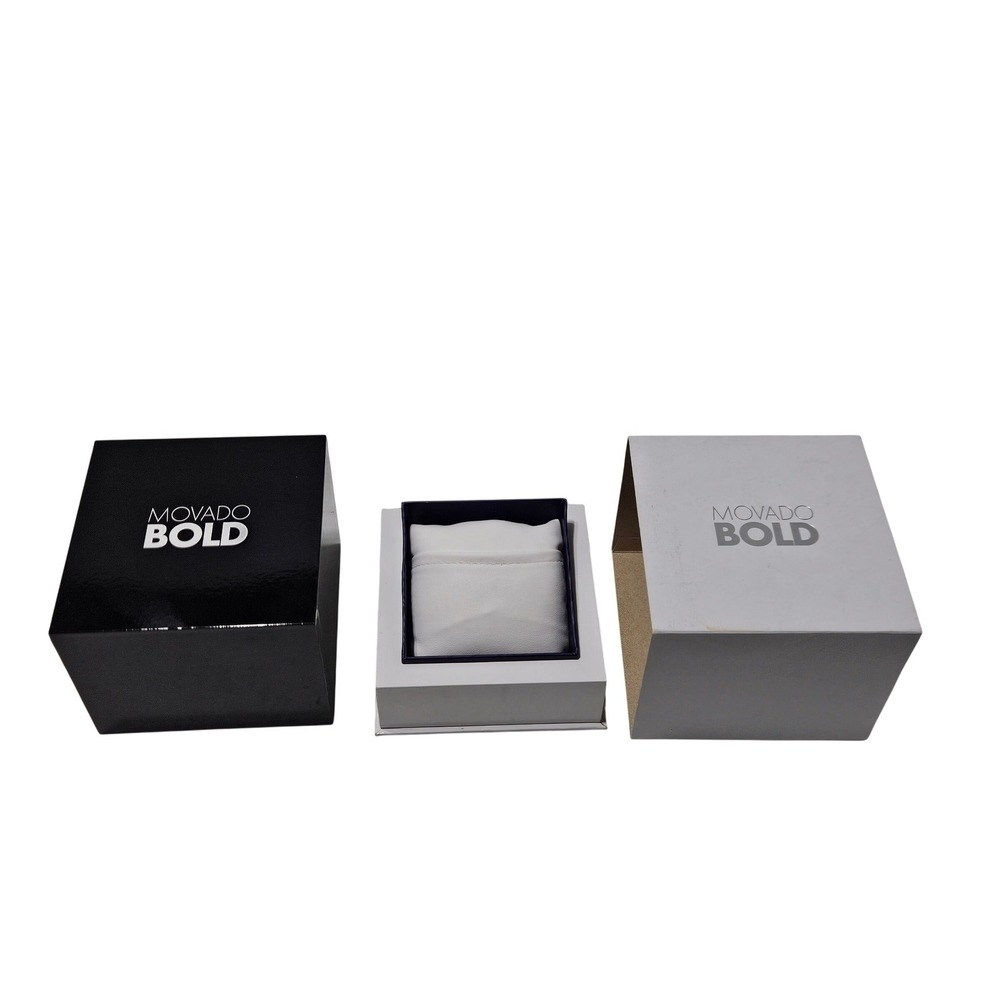 Movado Bold EMPTY Replacement Watch Box Case Black White Square Storage